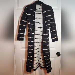 Escada New Wool Nylon Blend Black White Long Duster Cardigan Sweater 38